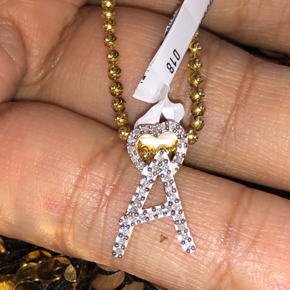 10k solid gold real diamond initial pendant beautiful heart letter best gift WOW - Picture 4 of 11
